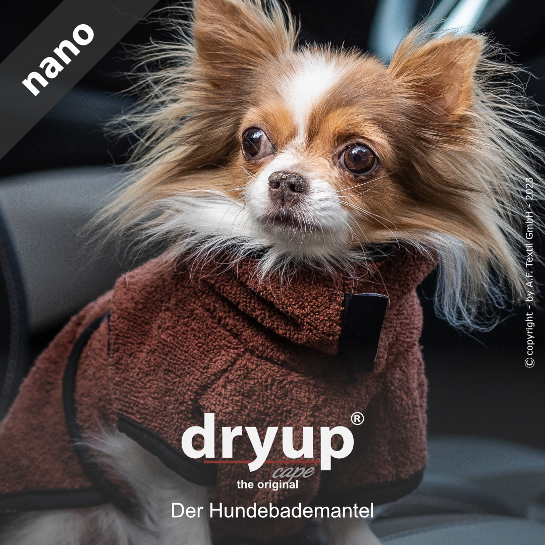 dryup® cape Nano BROWN - The original dog bathrobe